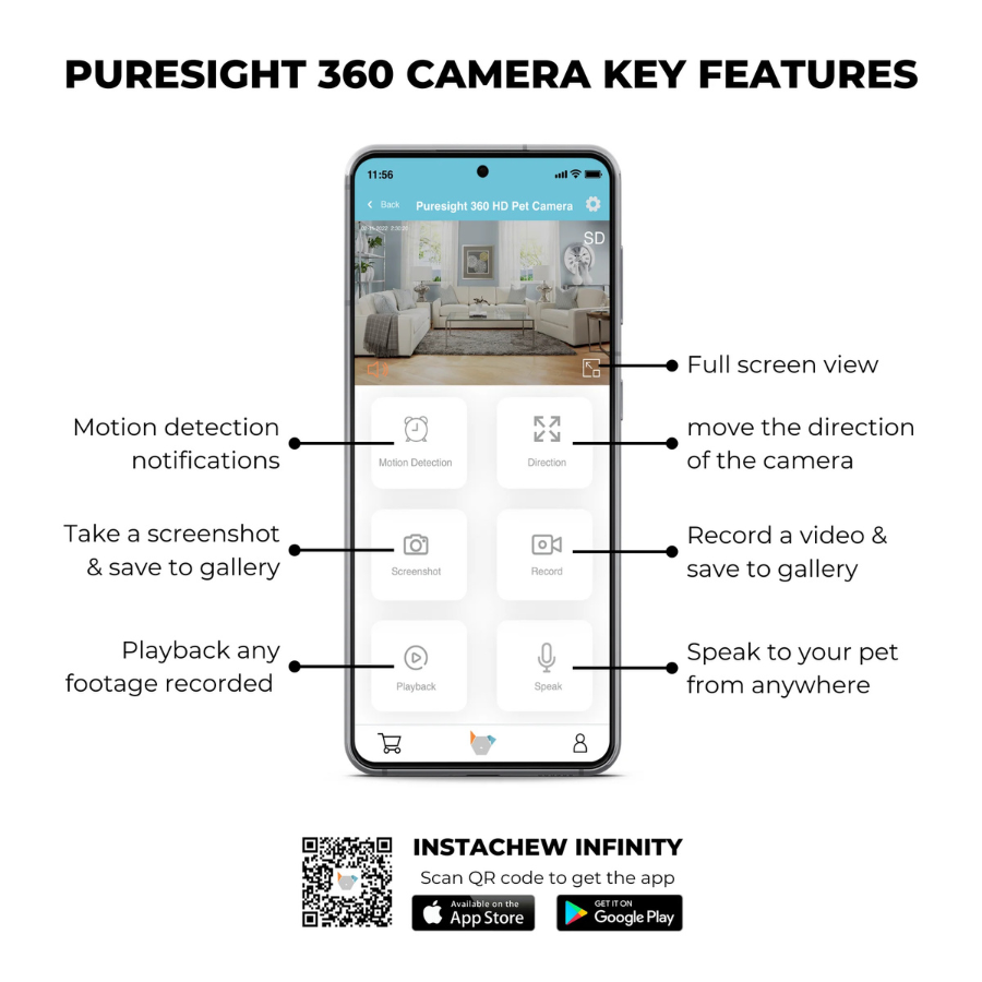 Instachew (IC136W) Purrsight 360° Smart Wireless Camera White (NEW)