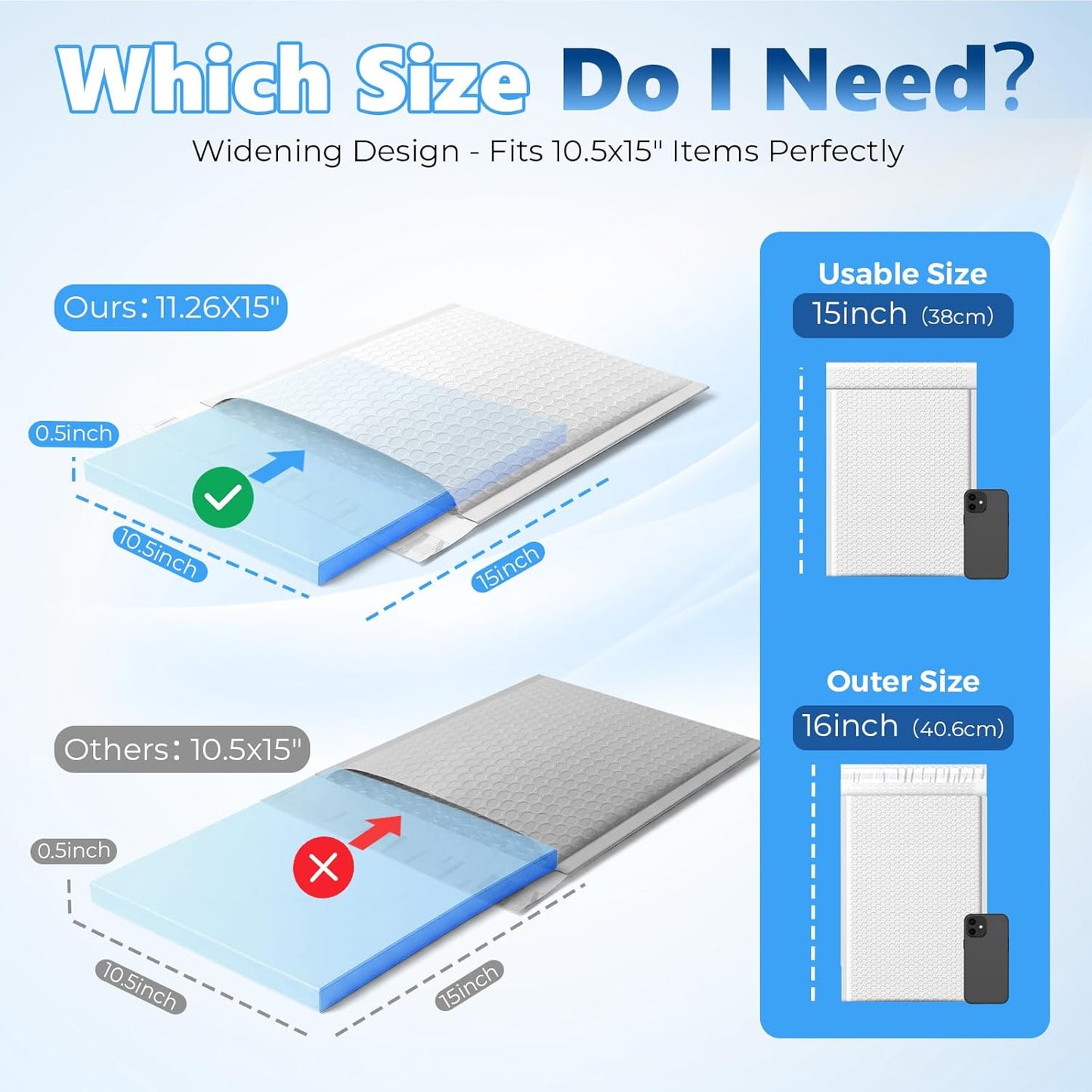 11.26x16 Inch Bubble Mailer | Usable Size 11.26x15"with 1/7" Thickened 250pack