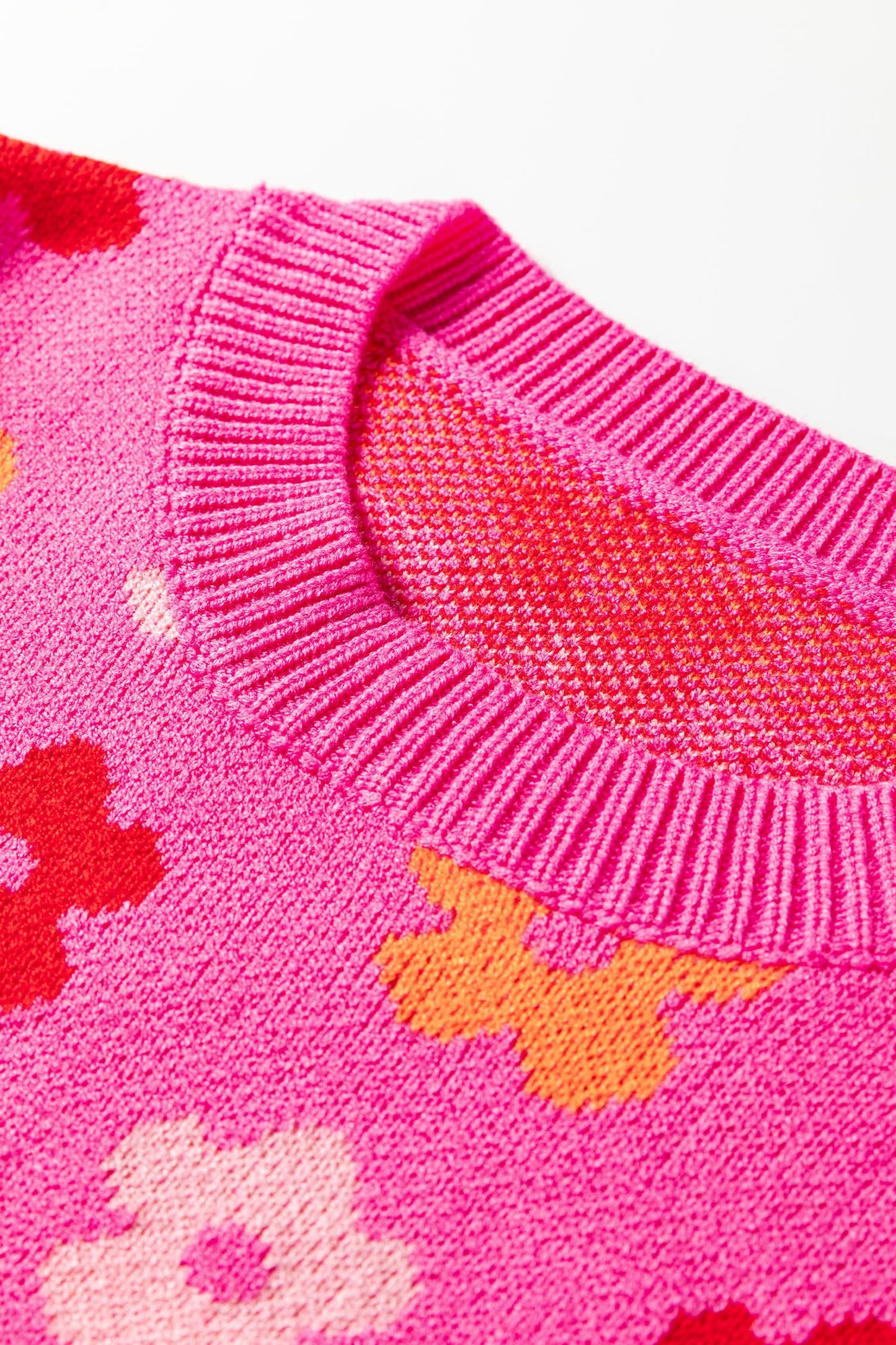 Flower Ribbed Trim Drop Shoulder Sweater