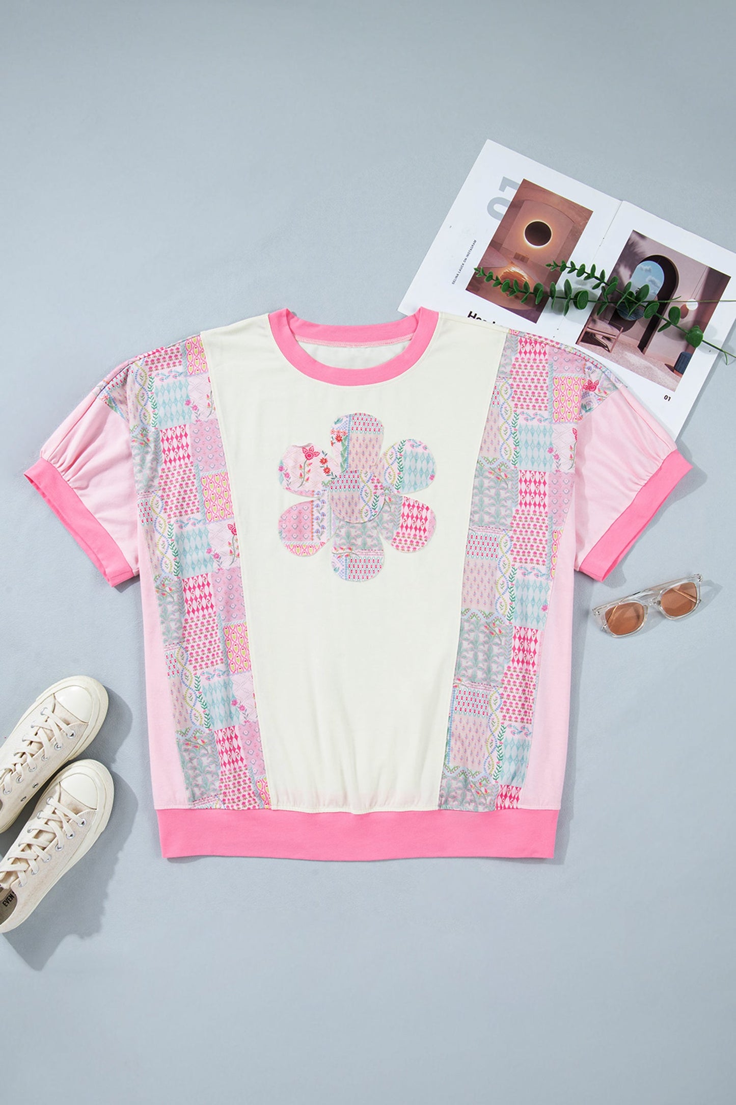 Plus Size Floral Patchwork Embroidered T-Shirt