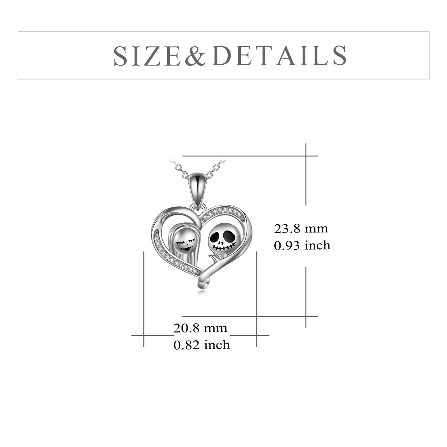 Nightmare Before Christmas Necklace Sterling Silver Jack Skellington and Sally Infinity Heart Necklace