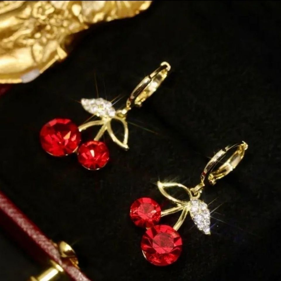 Fashion Red Cherry Earrings Temperament High-end Classic Creativity