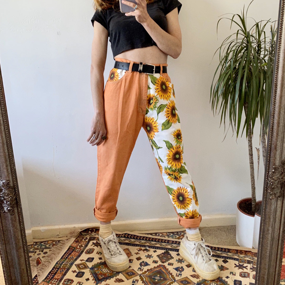 European And American New Style Casual Print Stitching Straight Leg Loose Trousers Women