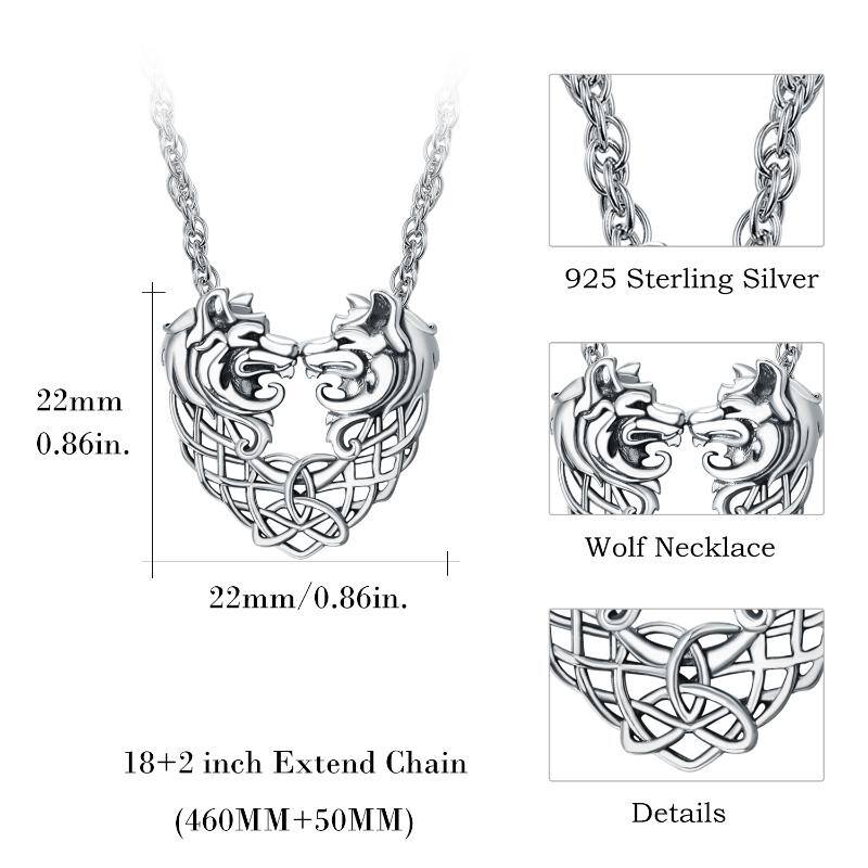 Wolf Necklace Sterling Silver Wolf Pendant Celtic Knot Double Wolf Jewelry Gifts for Women Man