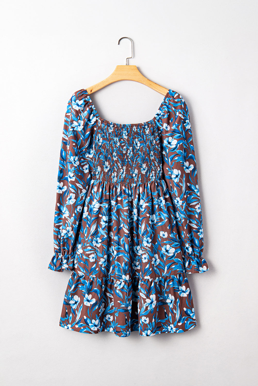 Floral Smocked Bodice Ruffle Sleeve Dress