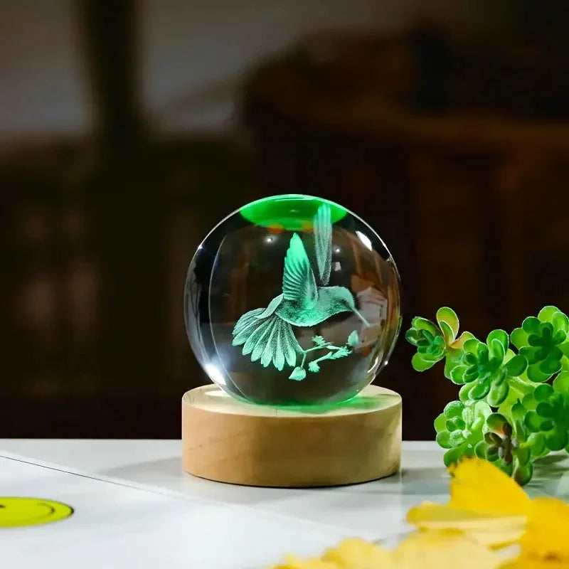 3D Laser Engraved Hummingbird Crystal Ball Ornament Gift