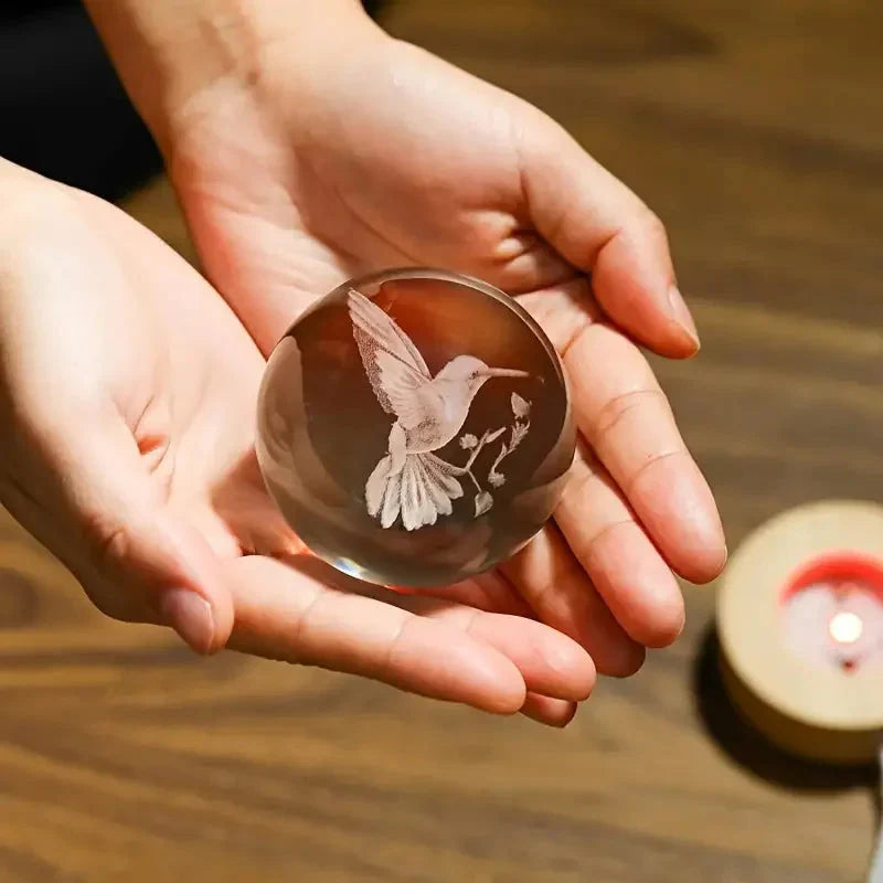 3D Laser Engraved Hummingbird Crystal Ball Ornament Gift