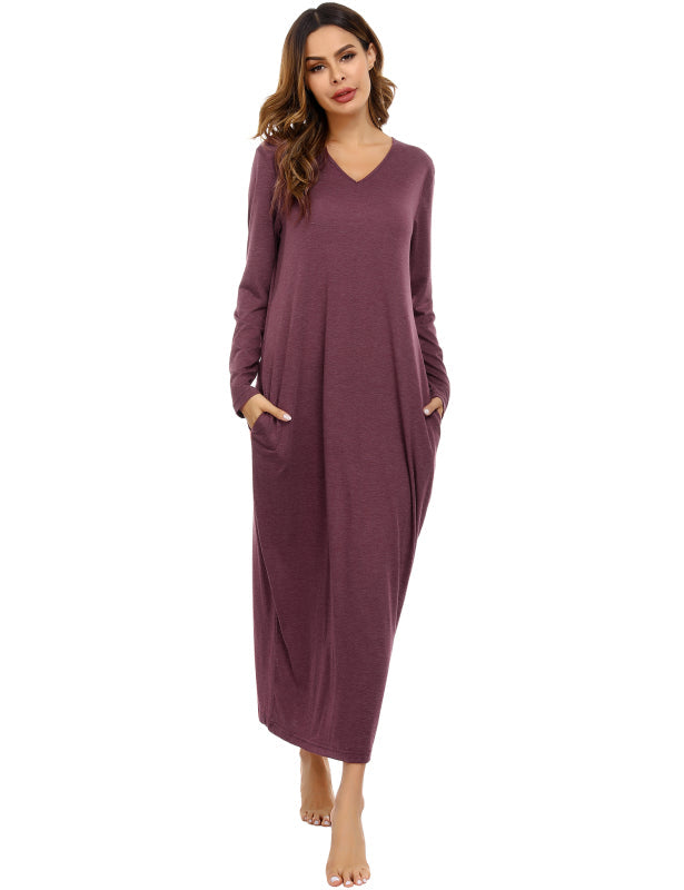 Ladies V-Neck Long Sleeve Nightdress