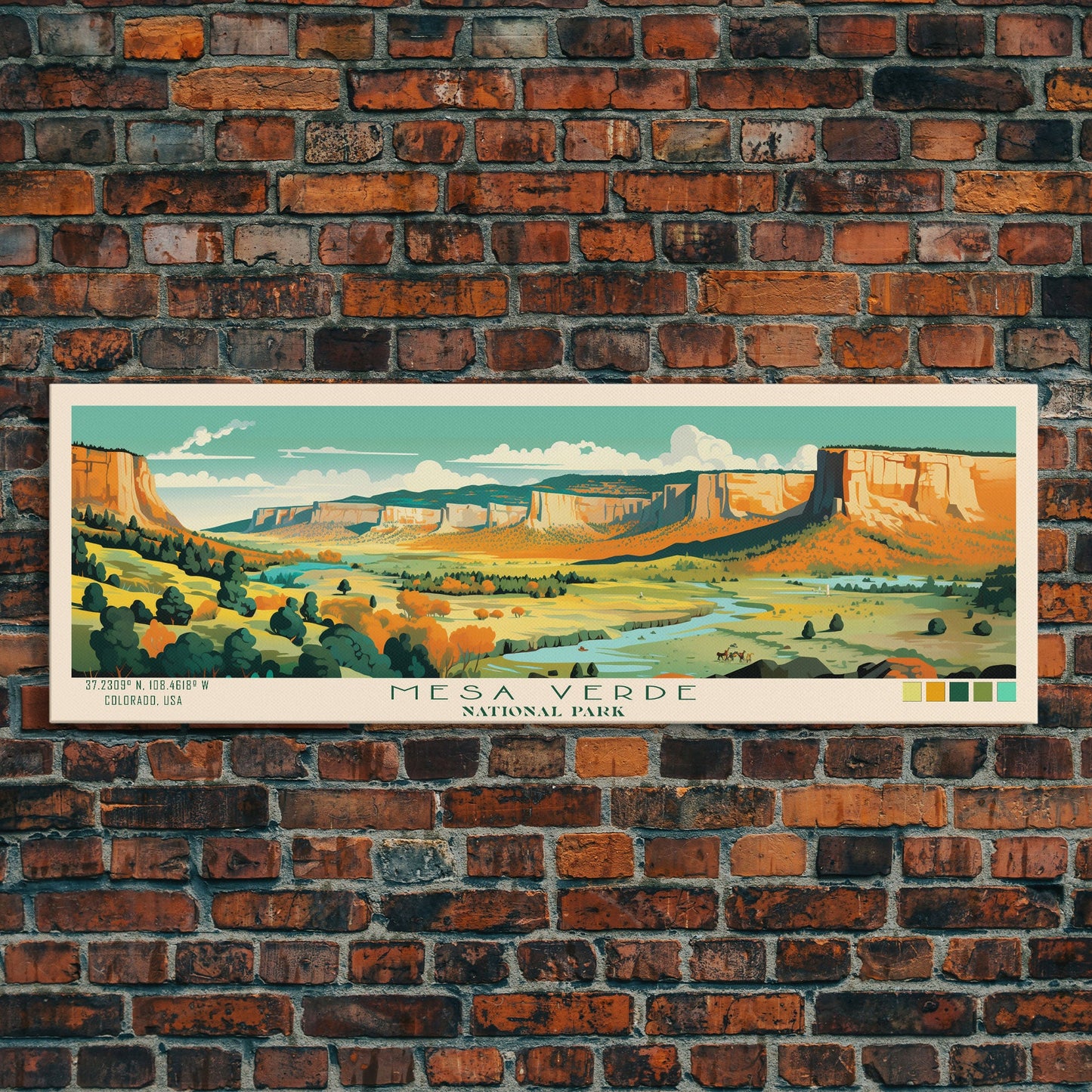 Mesa Verde National Park Panoramic Colorado Travel Art, National Park Print, Minimalist Travel Art, Midcentury Modern Style Landscape