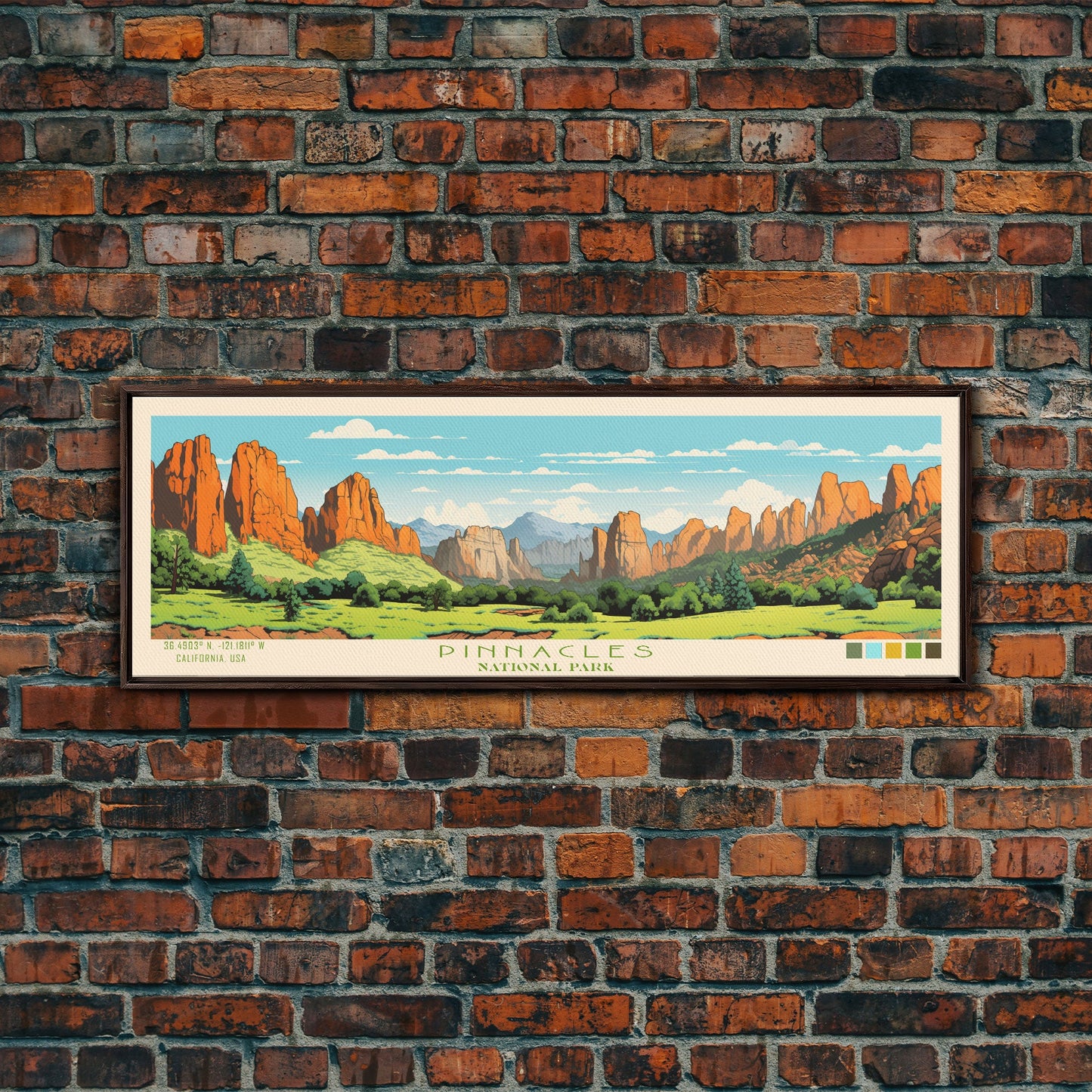 Pinnacles National Park Panoramic Califorrnia Travel Art, National Park Print, Minimalist Travel Art, Midcentury Modern Style Landscape
