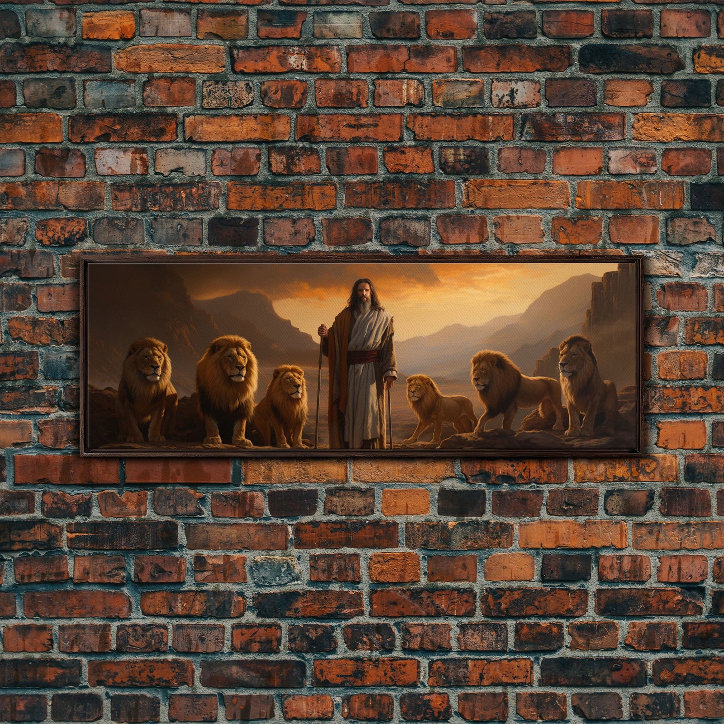 Jesus The Lion Of Judah, Framed Canvas Print, Christian Wall Art, Jesus and Lions, Oil Painting of Jesus