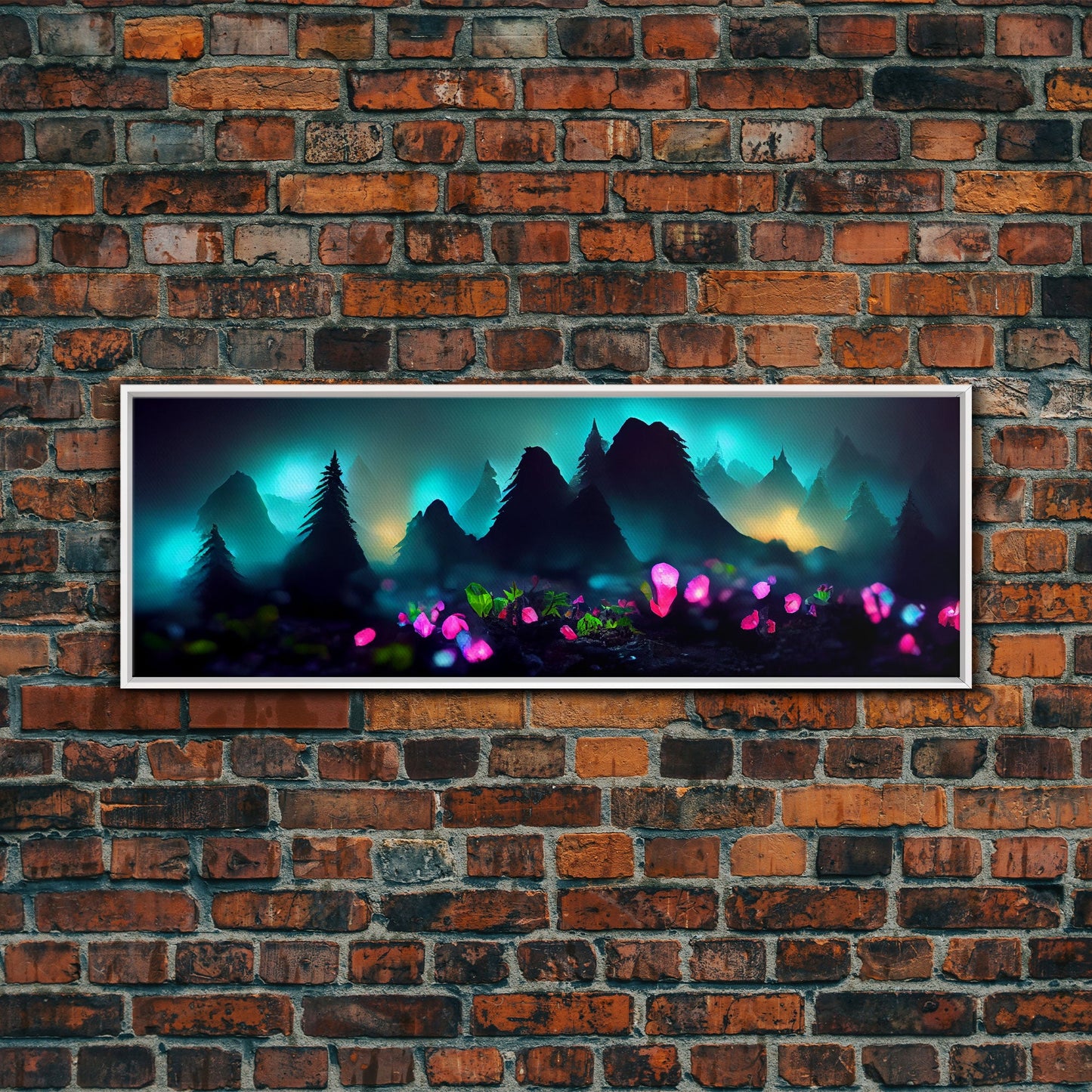 Luminescent trail in the forest, fantasy art, RPG concept art, canvas print, tiny worlds, glowing mushrooms out of focus, miniature worlds