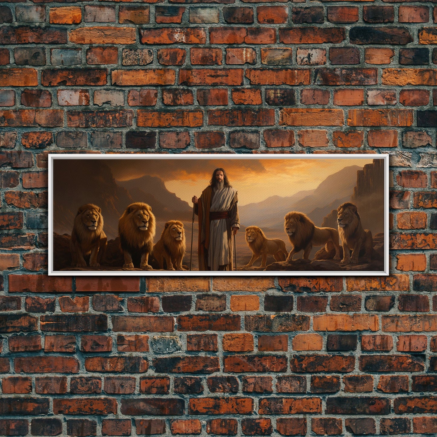Jesus The Lion Of Judah, Framed Canvas Print, Christian Wall Art, Jesus and Lions, Oil Painting of Jesus