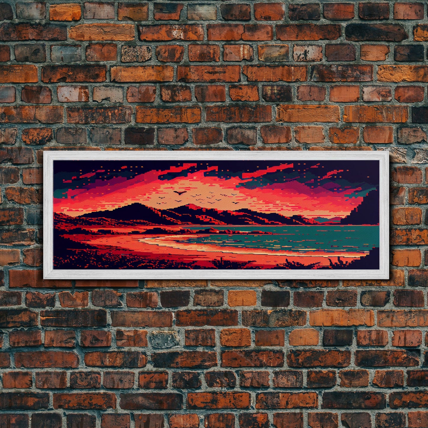 Pixel Art, Framed Canvas Print, Beautiful Red Landscape Art, Pixel Art Print, Art Landscape, Landscape Artist, Landscapes Art