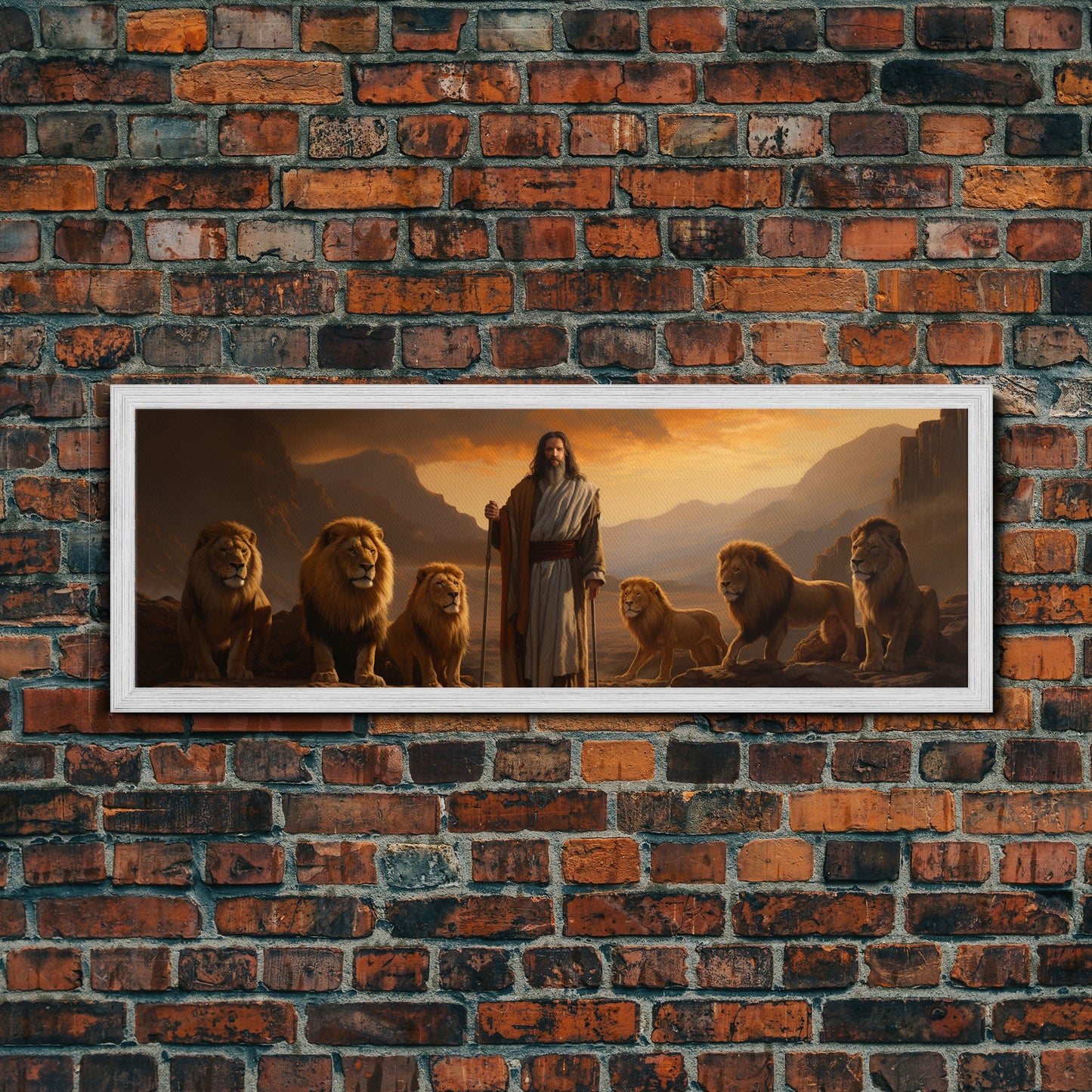 Jesus The Lion Of Judah, Framed Canvas Print, Christian Wall Art, Jesus and Lions, Oil Painting of Jesus