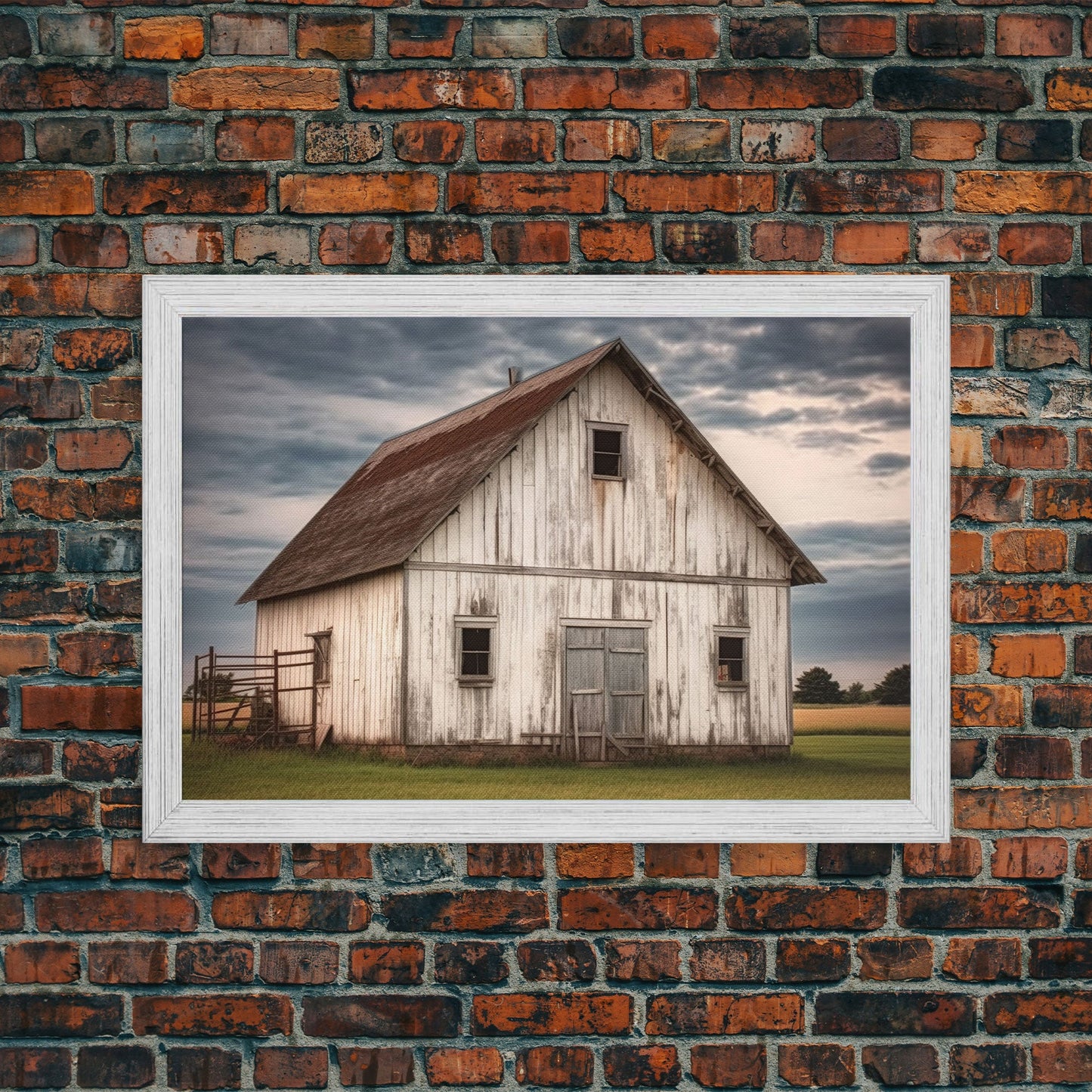 Rustic Farmhouse Wall Decor, White Barn Landscape Print, Farmhouse Living Room Decor, Farmhouse Kitchen Decor, Original Art, Old Barn Photo