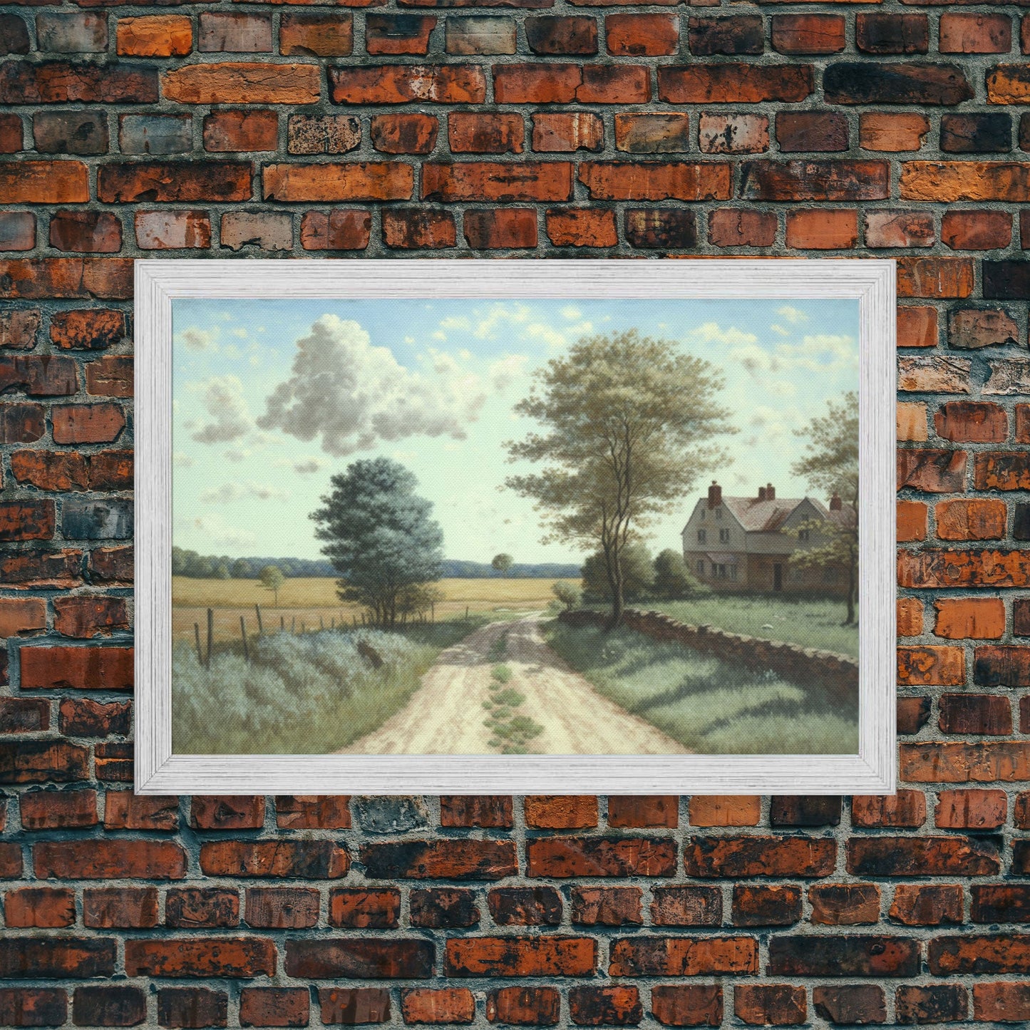 Cottage Oil Painting Framed Canvas Print | Rustic Wall Art | Vintage Muted Print | Farmhouse | Boho Style | Minimalist