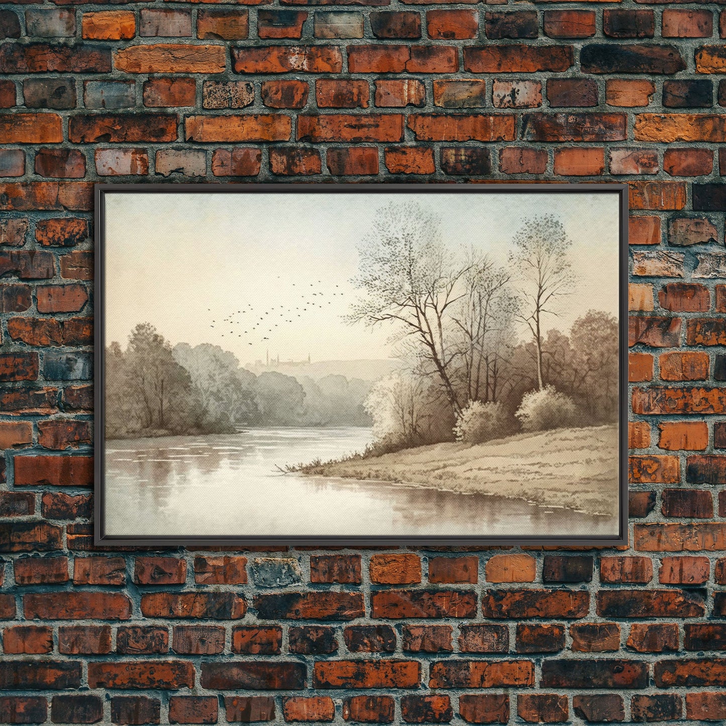 Farmhouse Wall Art, Retro / Vintage Style Landscape, Framed Canvas Print, Boho Style Minimalist Art, Framed Wall Art
