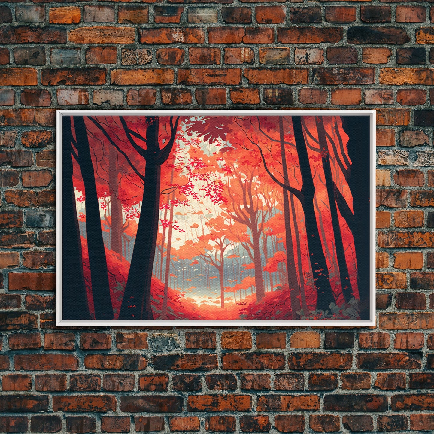 Red Forest, Forest Images, framed canvas print, forest ecosystem wall art, autumn forest wall art