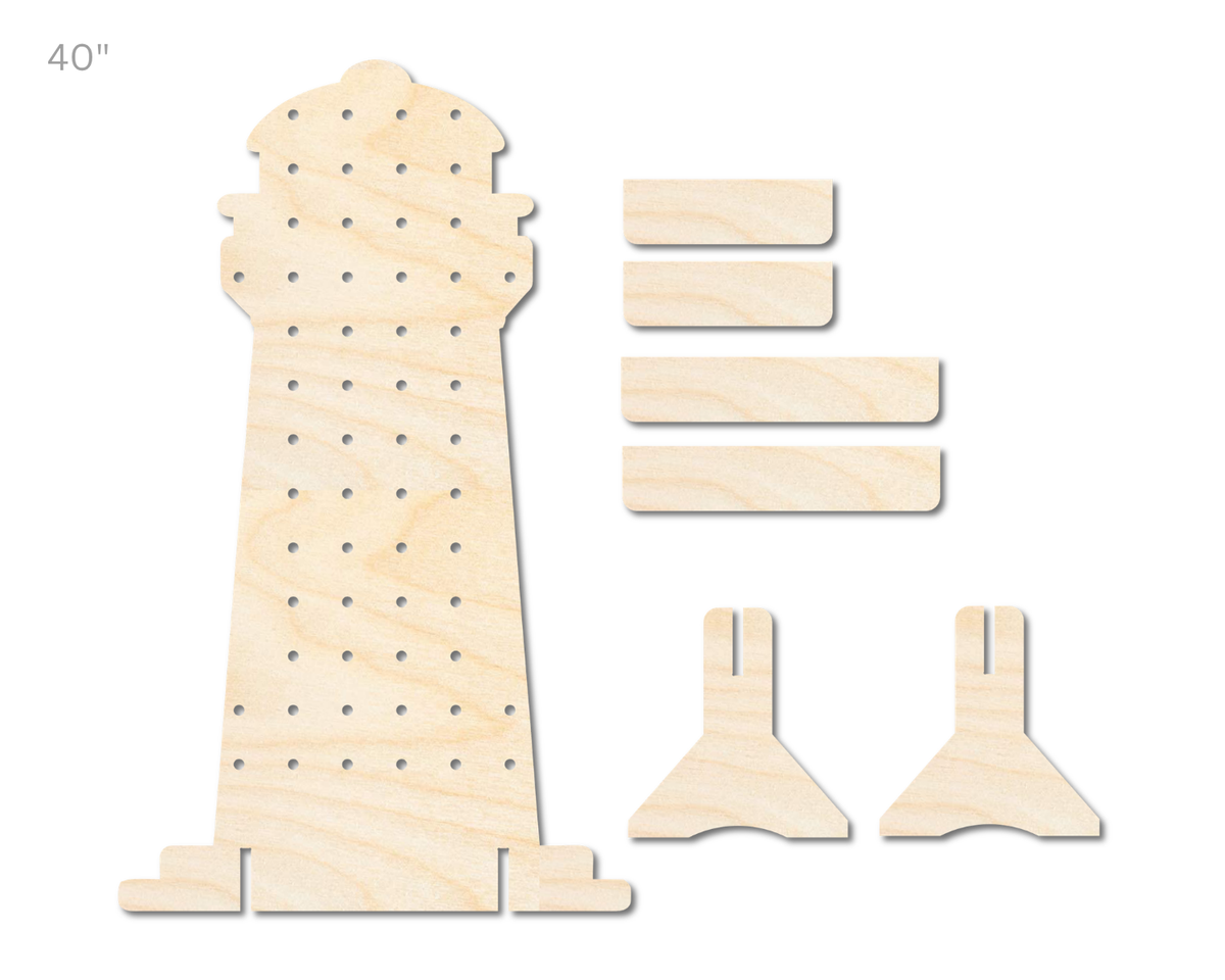 Unfinished Wood Lighthouse Standing Peg Board  | Standing Wood Peg Board | 1/2" & 1/4" Thick Wood | up to 40"