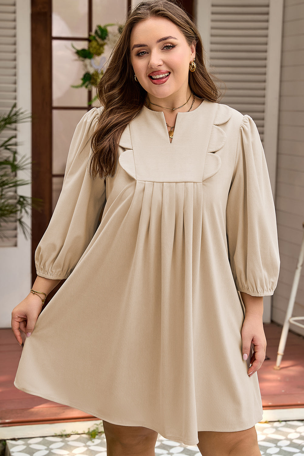 Mila Scallop Detail Mini PLUS Dress