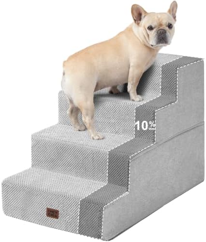 EHEYCIGA Dog Stairs for Bed 18" H, 4-Step Extra Wide Dog Steps, Light Grey