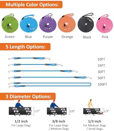 Long Dog Leash for Dog Training 20FT, Heavy Duty Dog Lead for Large Medium