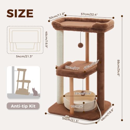 PAWZ Road Modern Cat Tree Removable Woven Bed, Wood Cat Tower
