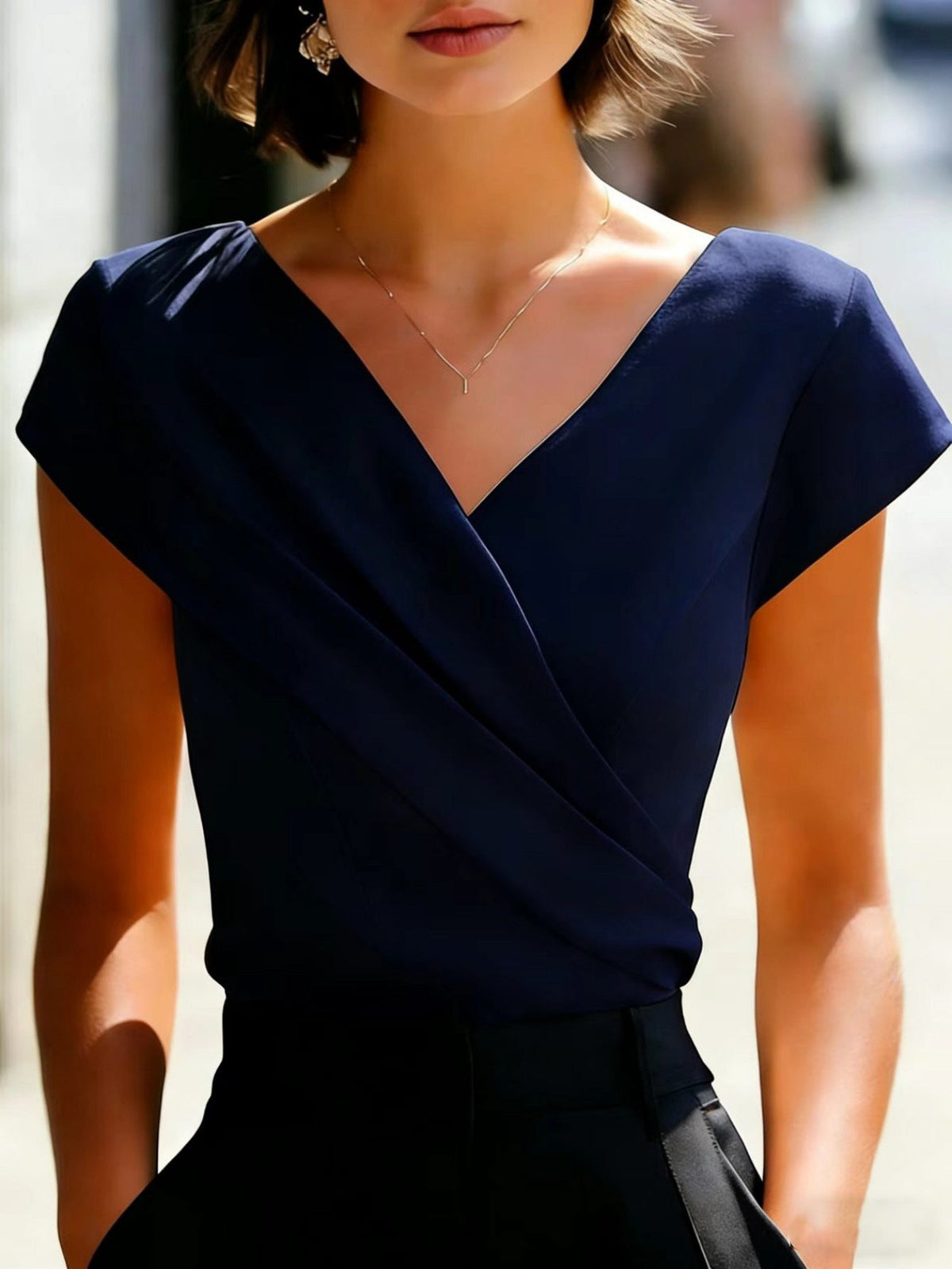 New Women's T-shirt 2026 - European Style, Elegant, Pure Color, V-neck, Short Sleeves, Form-fitting, Summer Women's Top