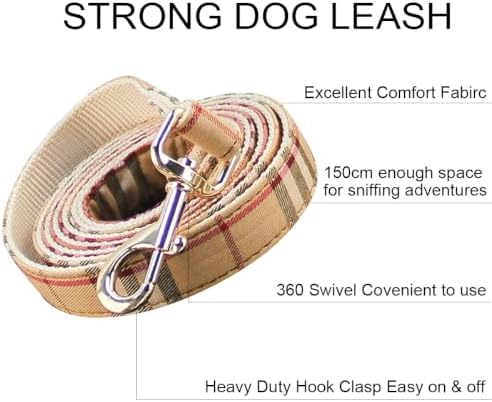 Cute Plaid Dog Harness & Leash Set, Adjustable No‑Pull Safety Buckle Harness