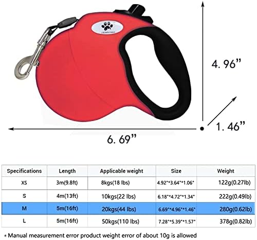 16 ft Retractable Dog Leash for Large Dogs up to 44 lbs, Tangle-Free Nylon Tape