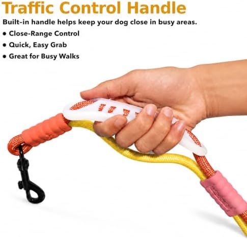 Hands Free Dog Leash, Double Handle Leash 6.5FT Yellow-Orange