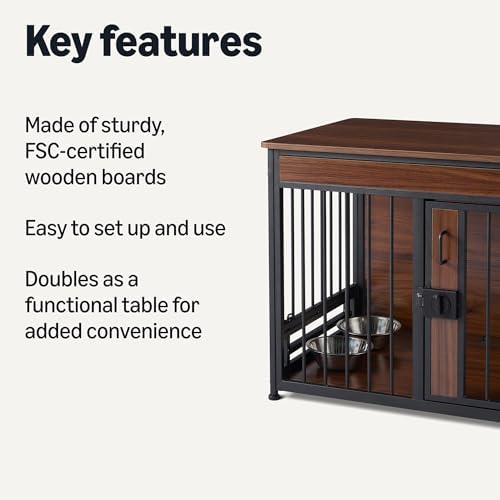 Amazon Basics Furniture Style Dog Crate, Sturdy Wooden Pet Kennel, End Table