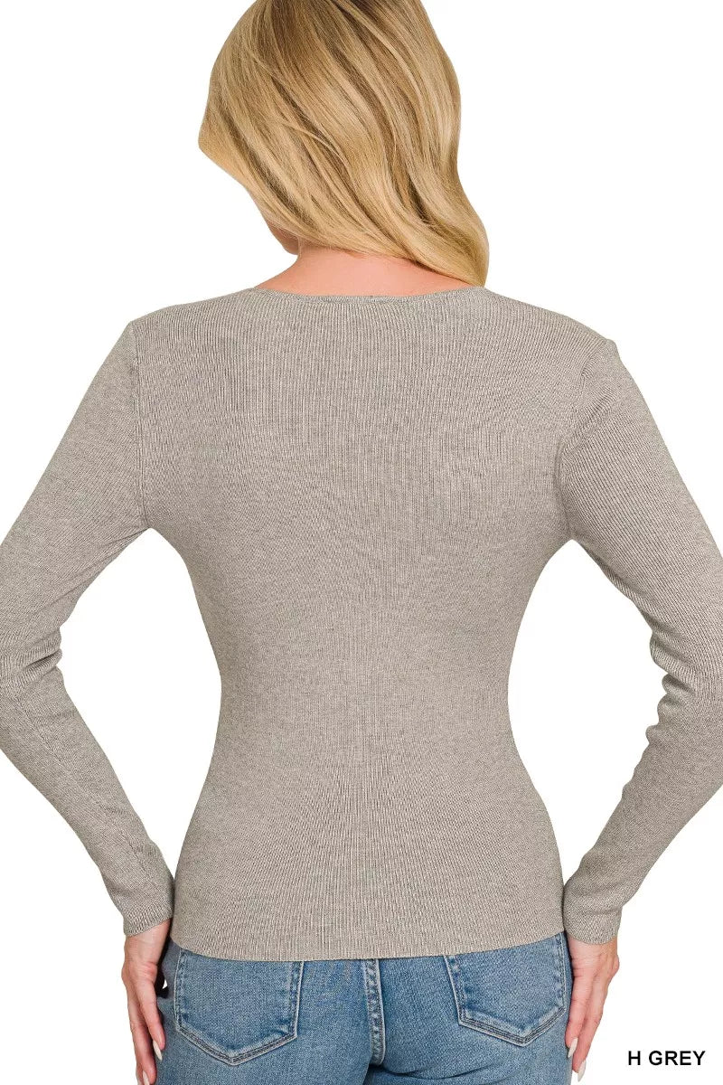 Zenana Viscose Fitted V-neck Sweater
