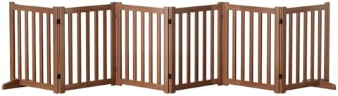 Wooden Freestanding Foldable Dog Gate, 24 Inch Height 6 Panel Pet Gate No Drill