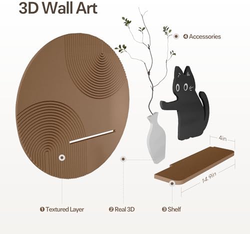 3D Textured Round Cat Wall Art, Modern Minimalist Wall Decor, 24x24 Inch