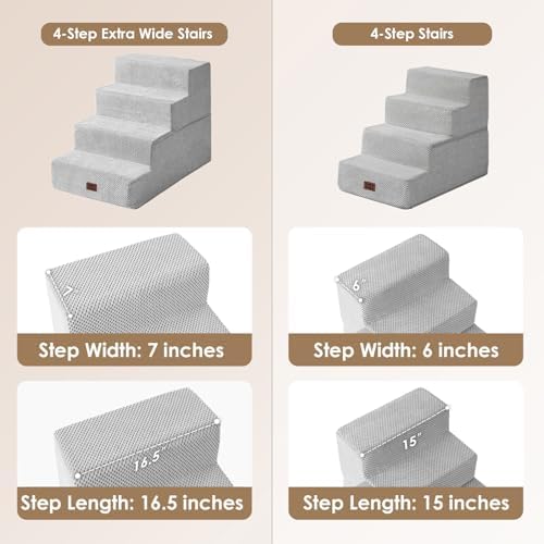 EHEYCIGA Dog Stairs for Bed 18" H, 4-Step Extra Wide Dog Steps, Light Grey