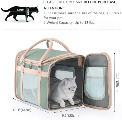 Luxury Mint Green PU Leather Pet Carrier Bag, Airline Compliant Portable Travel
