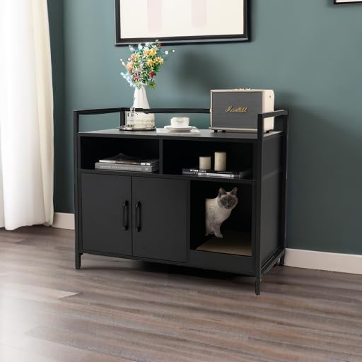 GIANTEX Cat Litter Box Enclosure, Hidden Cat Cabinet Furniture