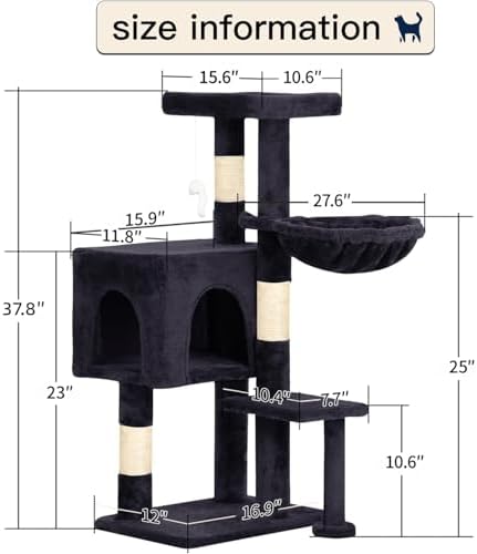 BestPet | 37" Cat Tree Tower | Dark Gray | Sturdy Multi-Level Cat Tree