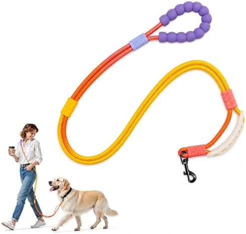 Hands Free Dog Leash, Double Handle Leash 6.5FT Yellow-Orange
