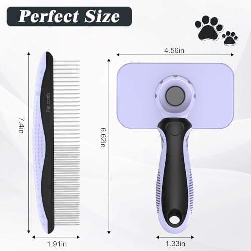 2PCS Self Cleaning Slicker Brush & Dog Comb
