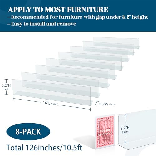8-Pack Clear Under Couch Blocker-3.2" H x126 L Toy & Pet Gap Barrier