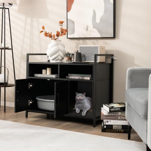GIANTEX Cat Litter Box Enclosure, Hidden Cat Cabinet Furniture