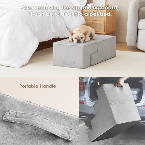 EHEYCIGA Dog Stairs for Bed 18" H, 4-Step Extra Wide Dog Steps, Light Grey