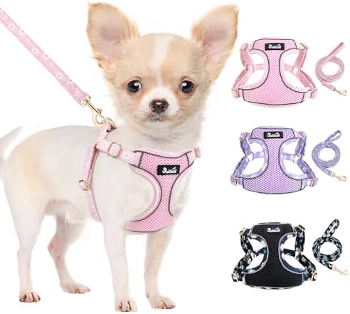 Lukovee Small Dog Harness and Leash Set, No Pull Lightweight Soft Mesh Vest