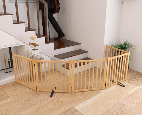 YOCAN Non-Painted Wooden Freestanding Dog Gates -5 Panels L:115" H:23"