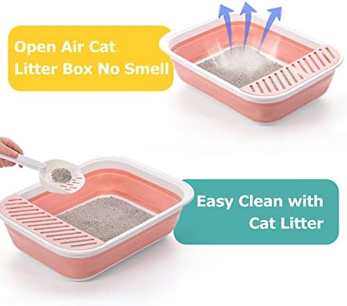 Open Top Cat Litter Box, Large Foldable Cat Potty Height-Adjustable Sides