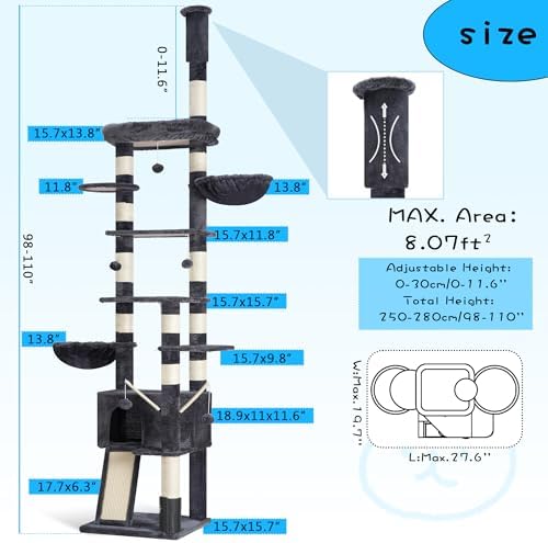 Hey-brother Cat Tree Tower, Adjustable Height, Floor to Ceiling