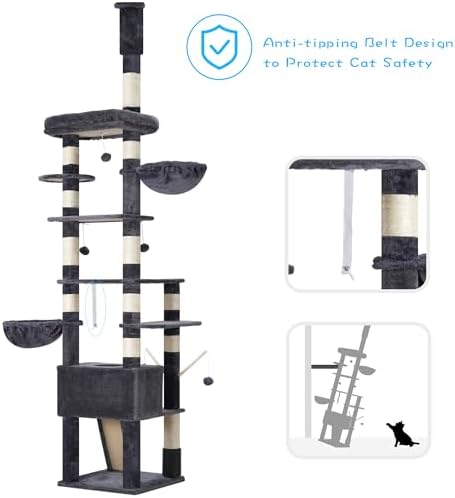 Hey-brother Cat Tree Tower, Adjustable Height, Floor to Ceiling